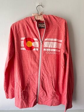 Colorado Clothing Co. Coral Zip-Up Distressed Hoodie SZ L Mountain core